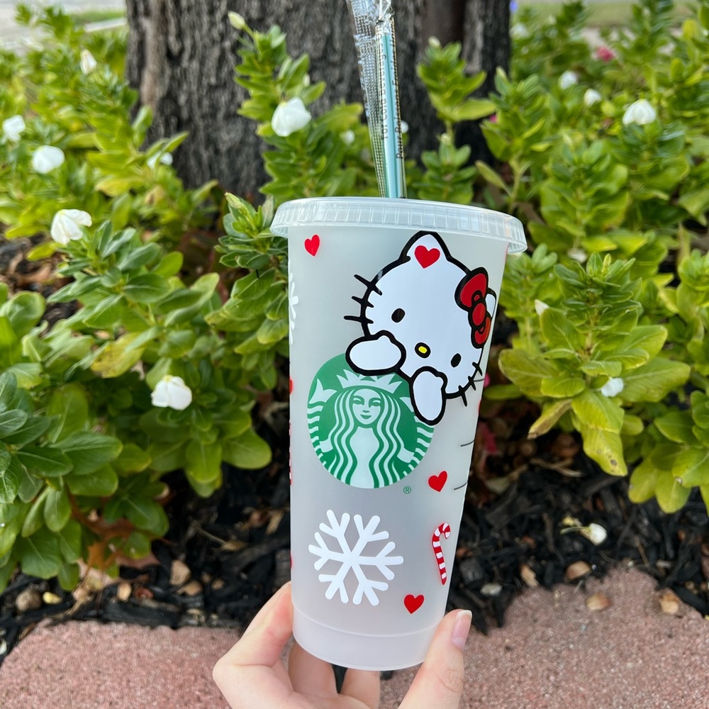 Hello Kitty Christmas designed Starbucks reusable venti cold cup
